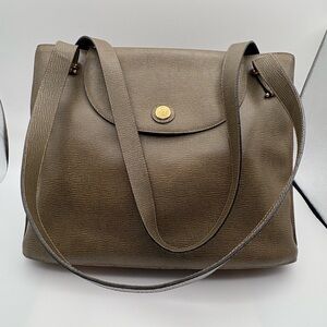 Fendi Vintage Olive Green Textured Leather Shoulder Tote – Gold Medallion